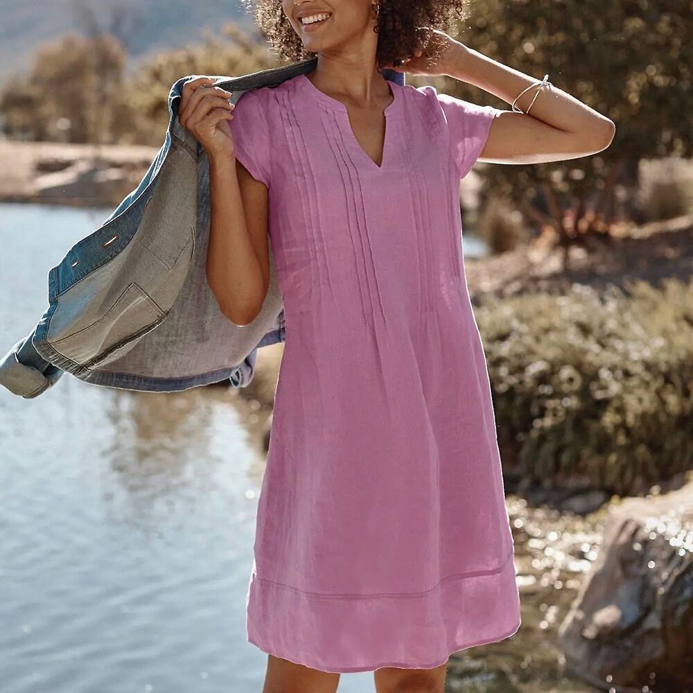 J. Jill Love Linen Pintucked Linen Shift Dress Camellia Pink Size M